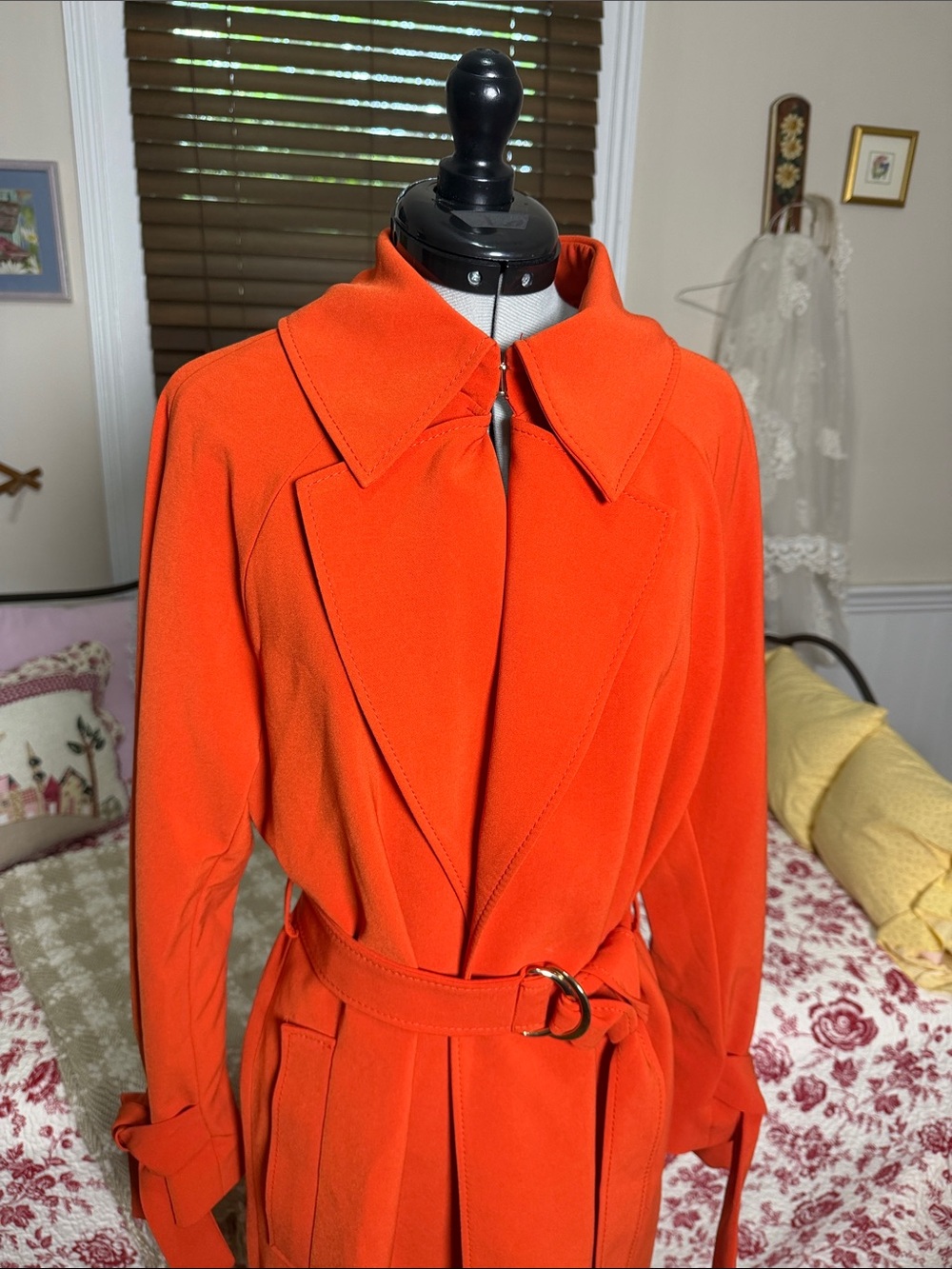 H&M Bright Orange Women's Trench Coat Sz XS - Picture 2 of 6